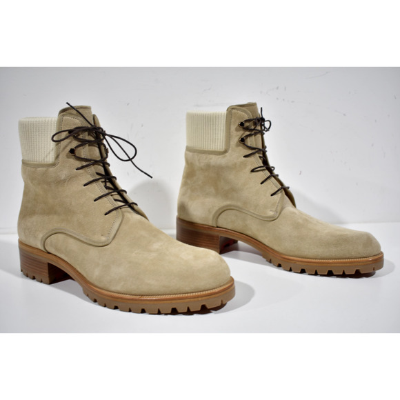 Christian Louboutin Trapman Flat Atlas Beige Suede Combat Lace Up Boot 44.5 11.5 - Picture 4 of 12
